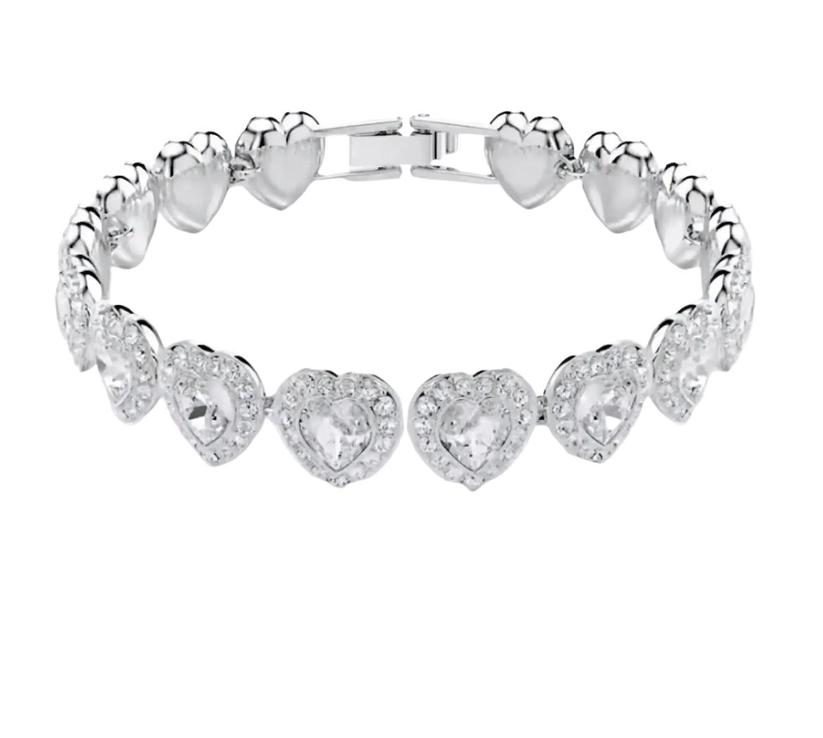 Silver heart-shaped bracelet with clear crystals and a sleek clasp from the crystal flower bridal jewelry set