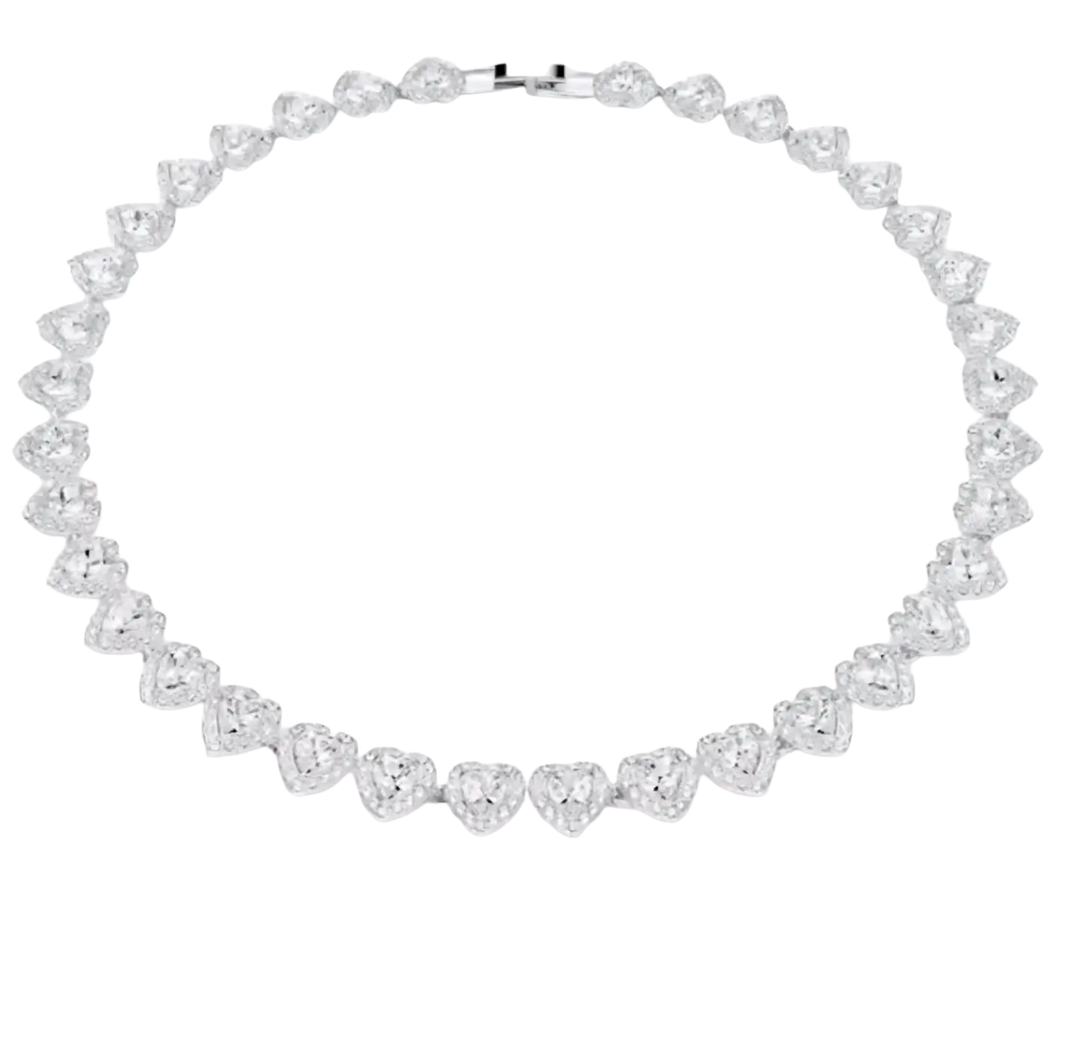 A sparkling silver heart-shaped diamond necklace with a secure clasp from the crystal flower bridal jewelry set
