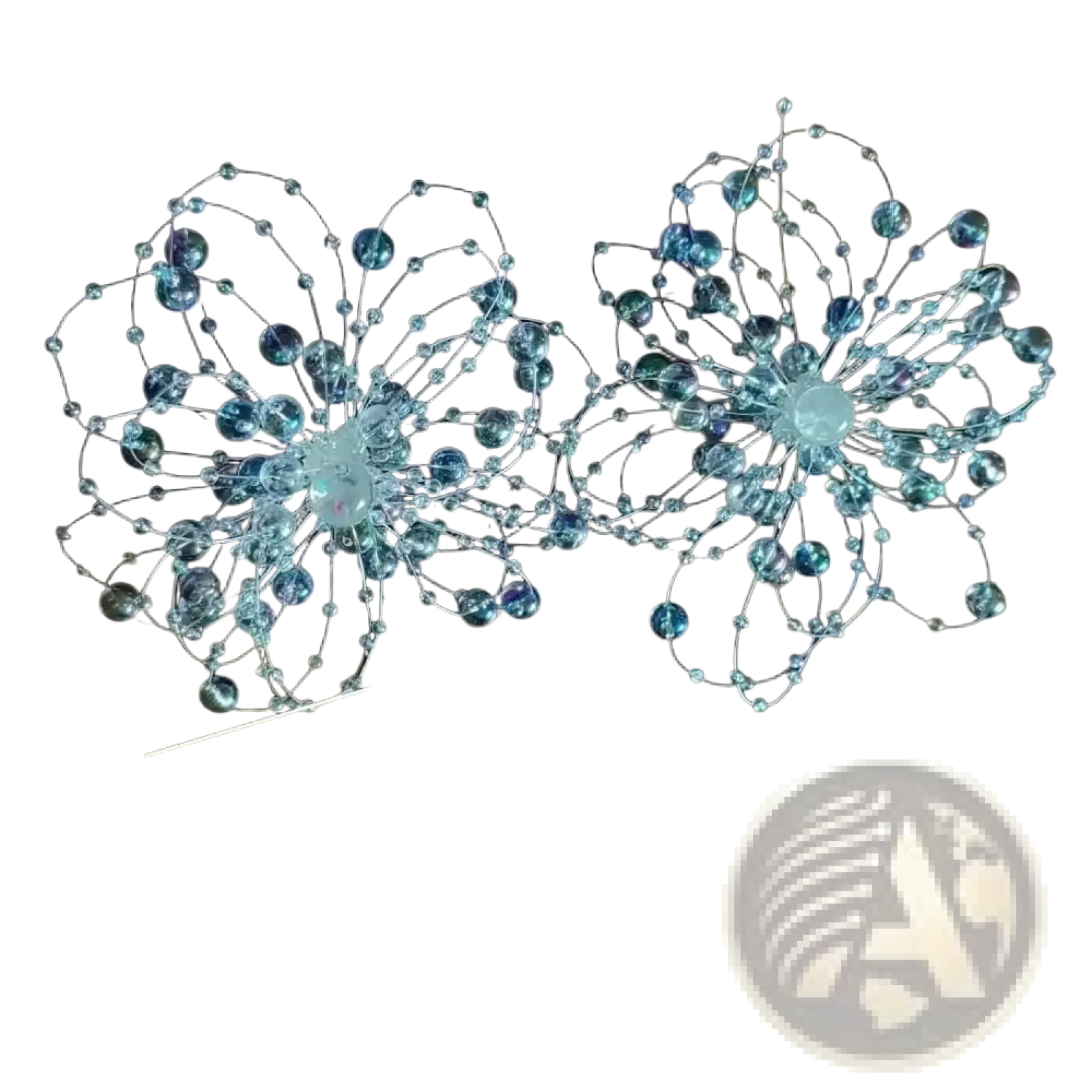 Delicate crystal flower drop earrings with intricate wirework and clear and iridescent blue crystals for weddings