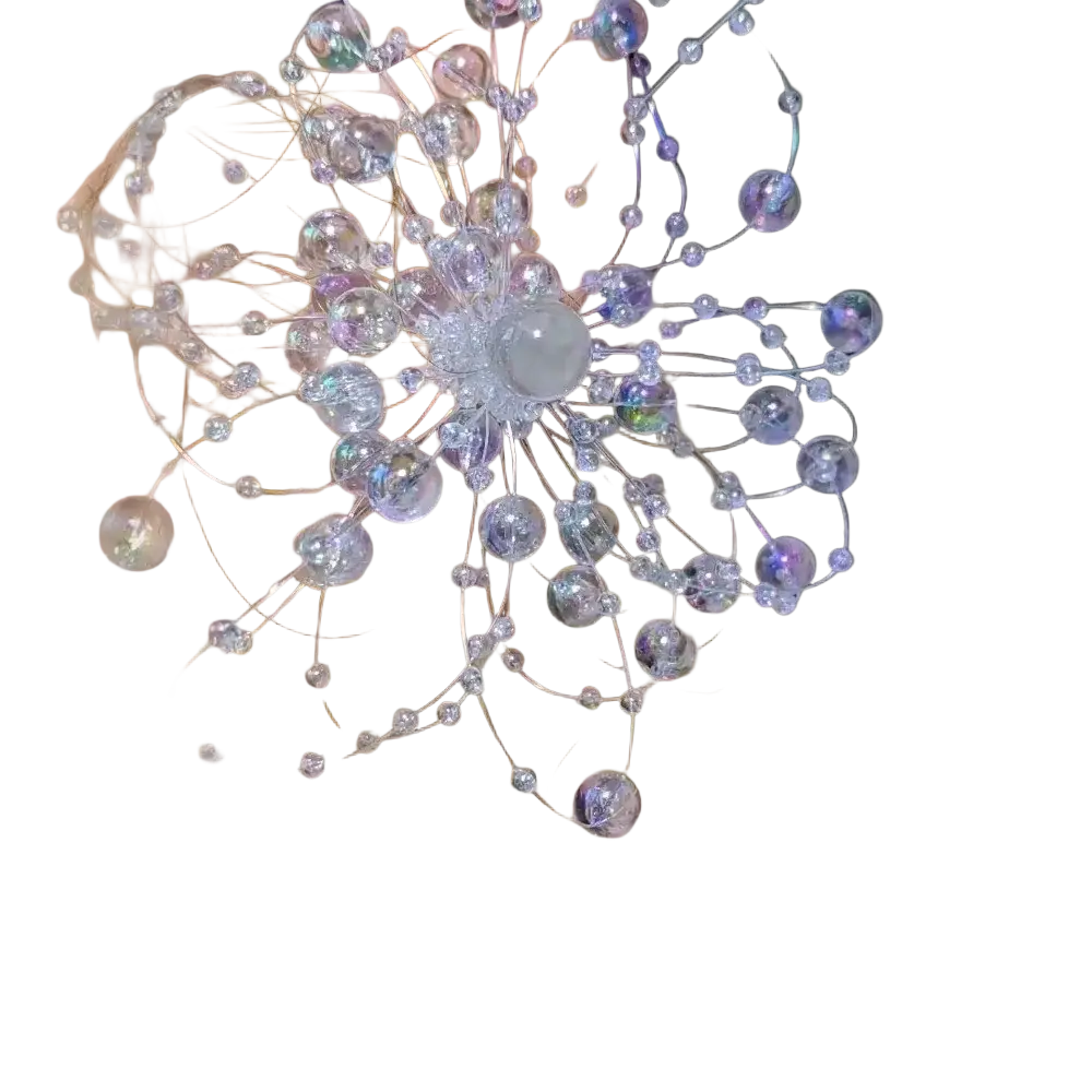 Crystal flower drop earrings featuring iridescent clear glass beads with a central translucent bead for weddings