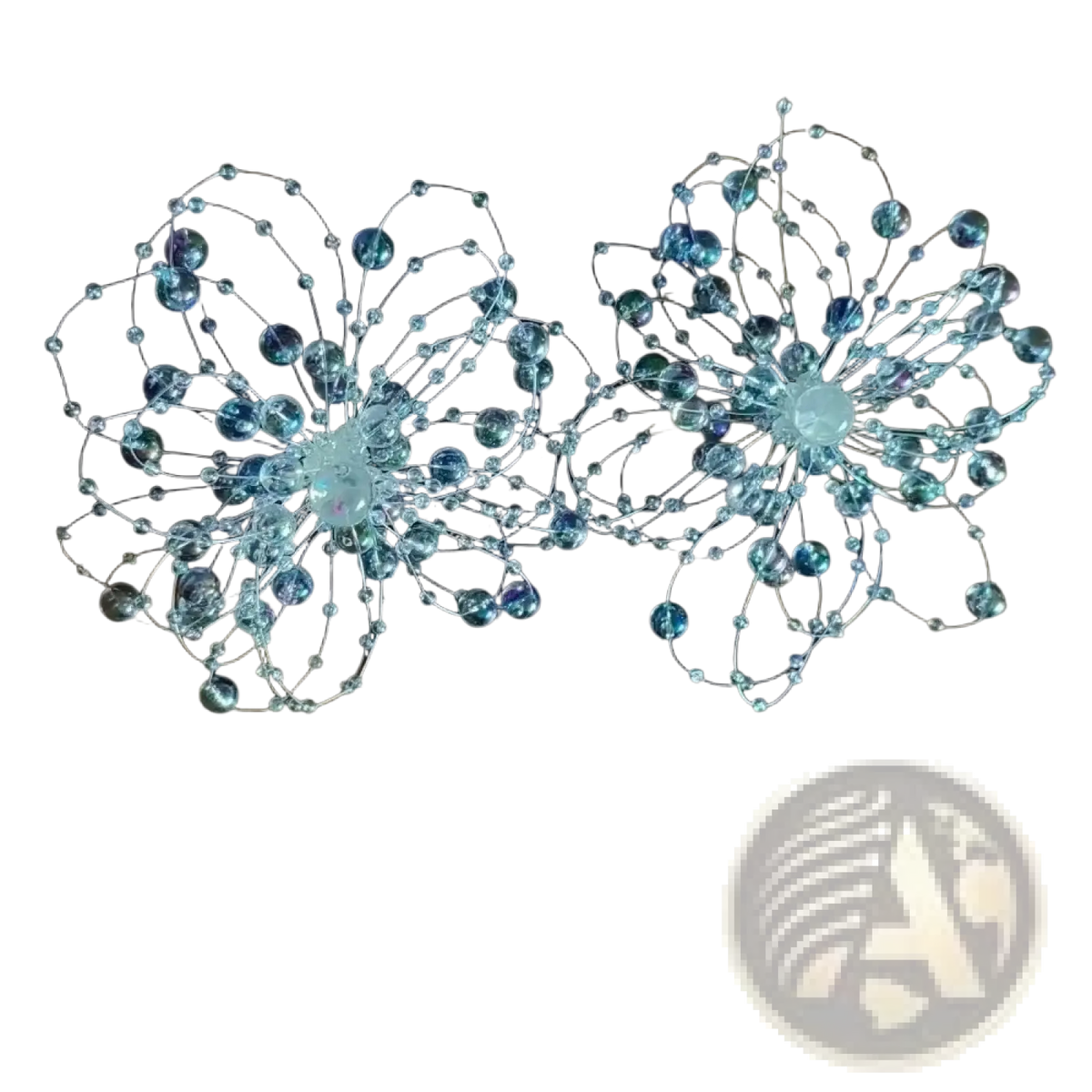 Delicate translucent blue and clear crystal bead flower hairpins with intricate wirework for wedding wear