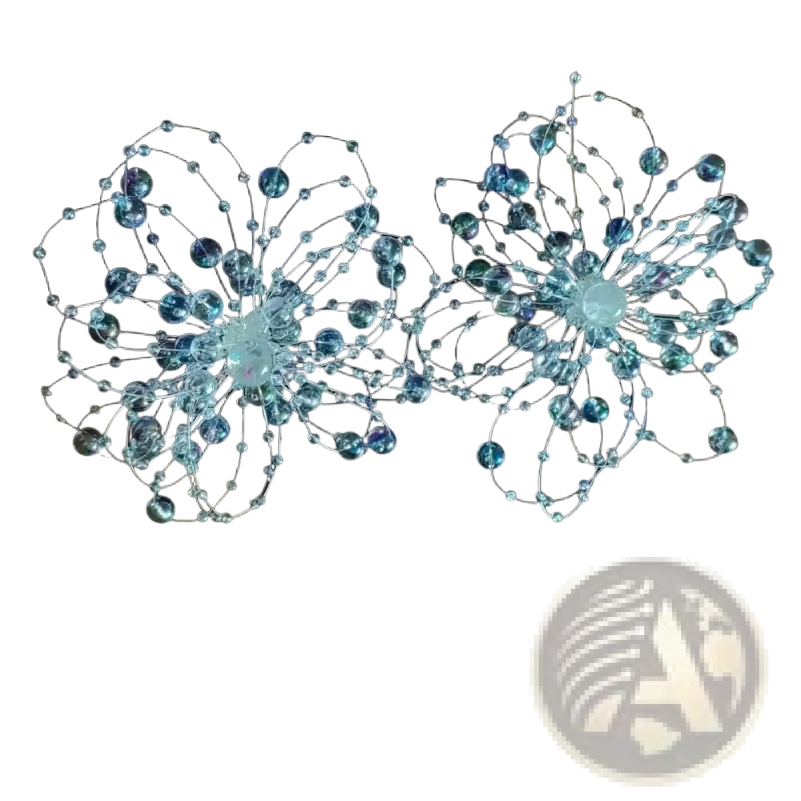 Crystal flower drop earrings featuring delicate translucent blue and clear crystal with intricate wirework for weddings