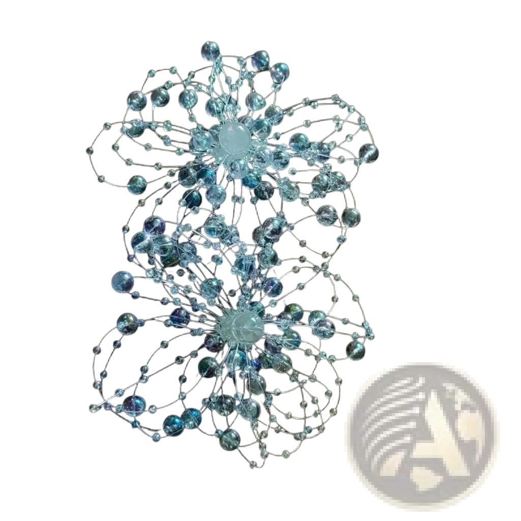 Crystal flower drop earrings featuring a delicate two-layered flower of clear and light blue glass beads on silver wire