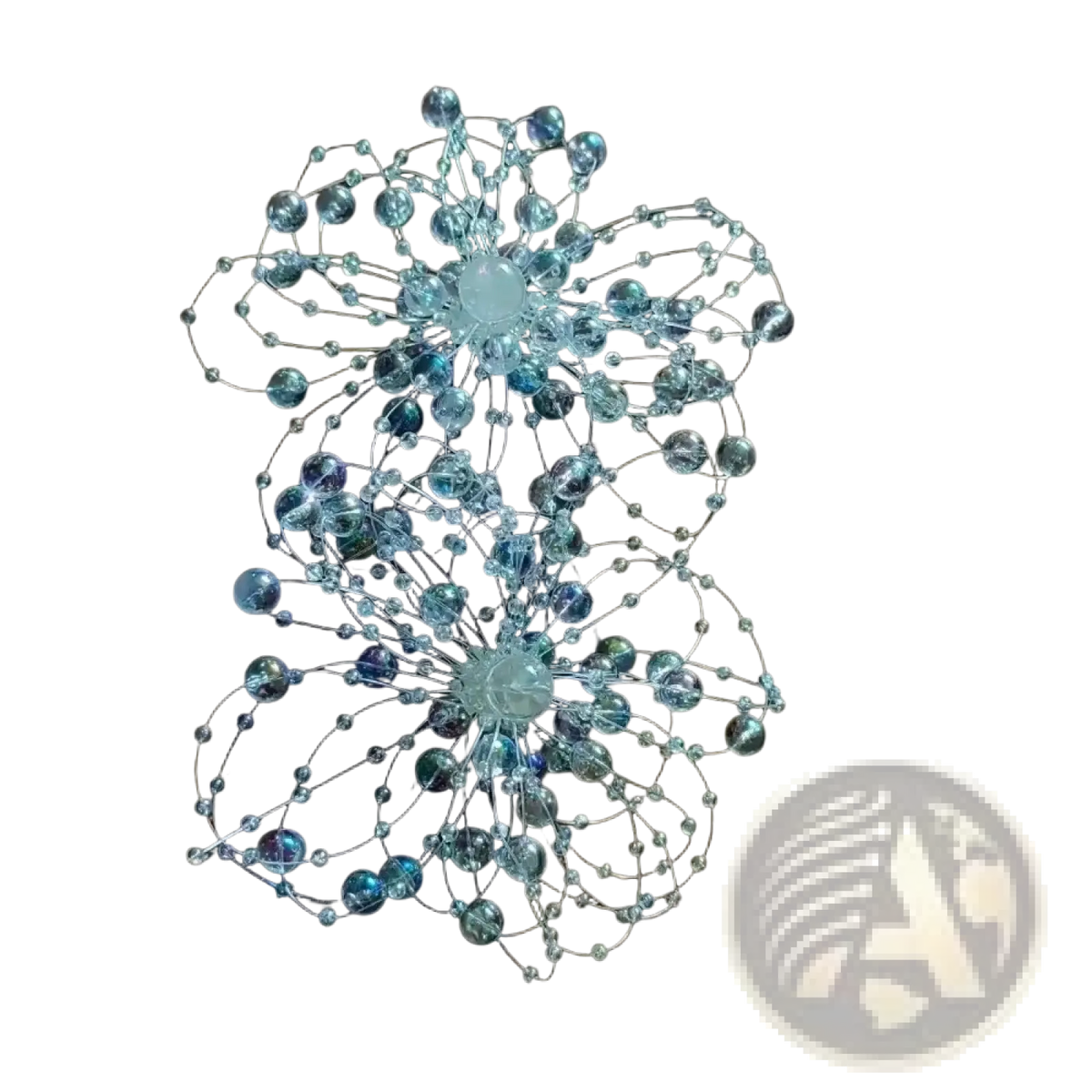 Crystal flower drop earrings featuring a delicate two-layered flower of clear and light blue glass beads on silver wire