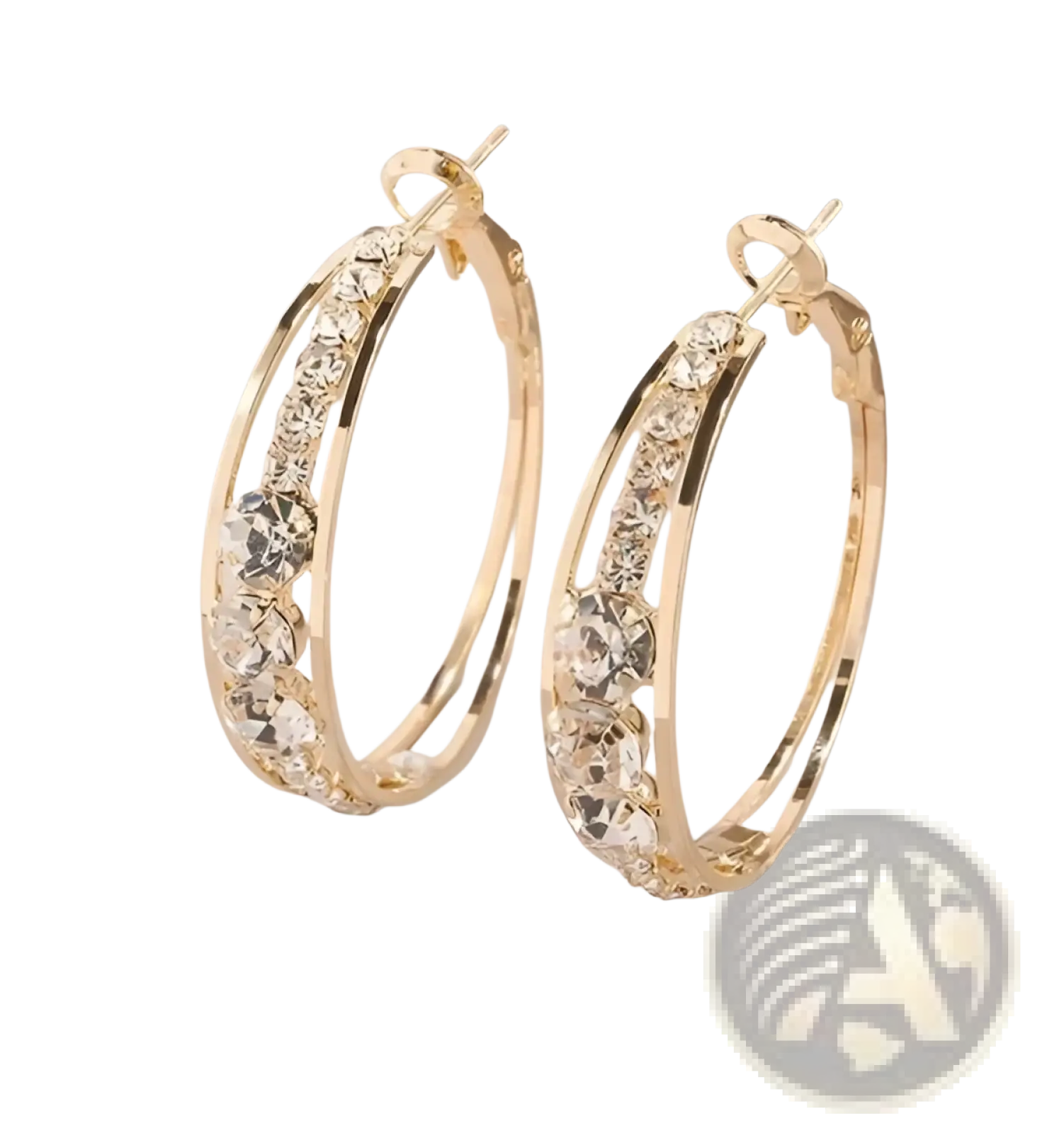 Crystal inlaid geometric gold hoop earrings for women adorned with sparkling clear crystals along the curve