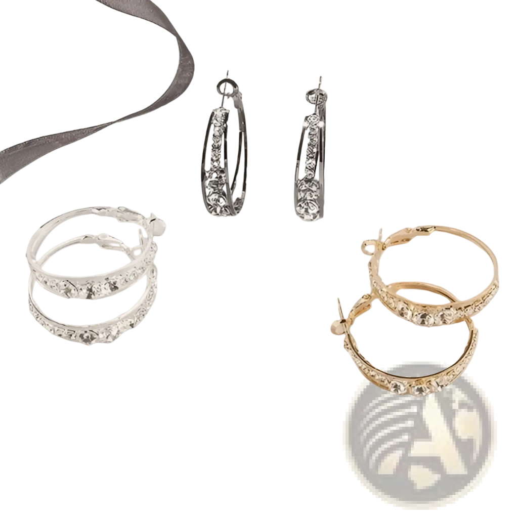 Crystal inlaid geometric hoop earrings for women in silver and gold adorned with sparkling rhinestones