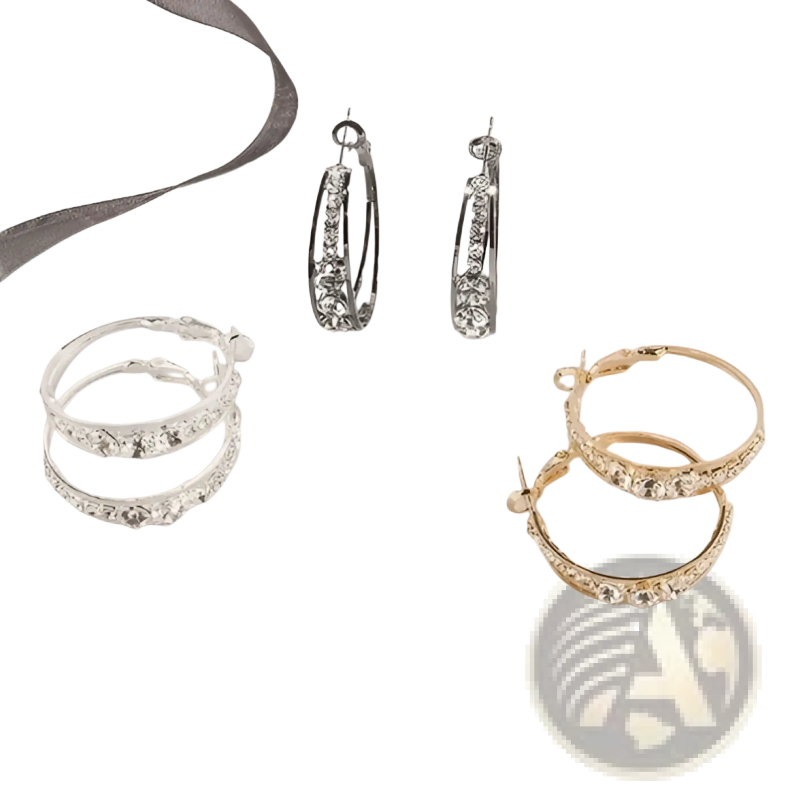 Crystal inlaid geometric hoop earrings for women in silver and gold adorned with sparkling rhinestones
