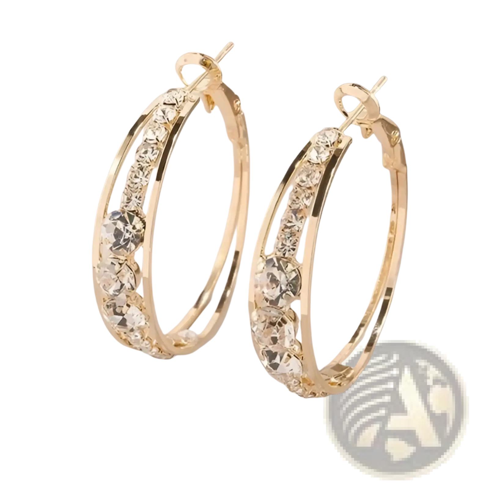 Crystal inlaid geometric gold hoop earrings for women adorned with sparkling clear crystals along the curve