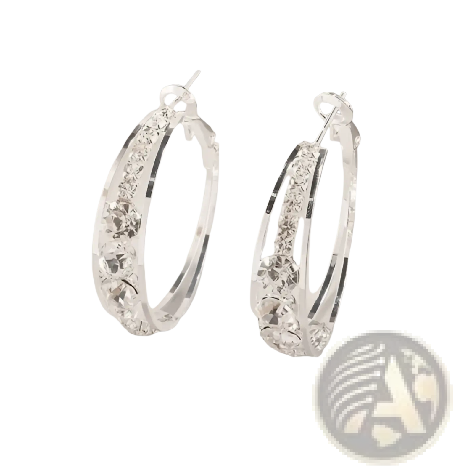 Crystal inlaid geometric hoop earrings for women silver with sparkling clear crystals and a sleek modern design