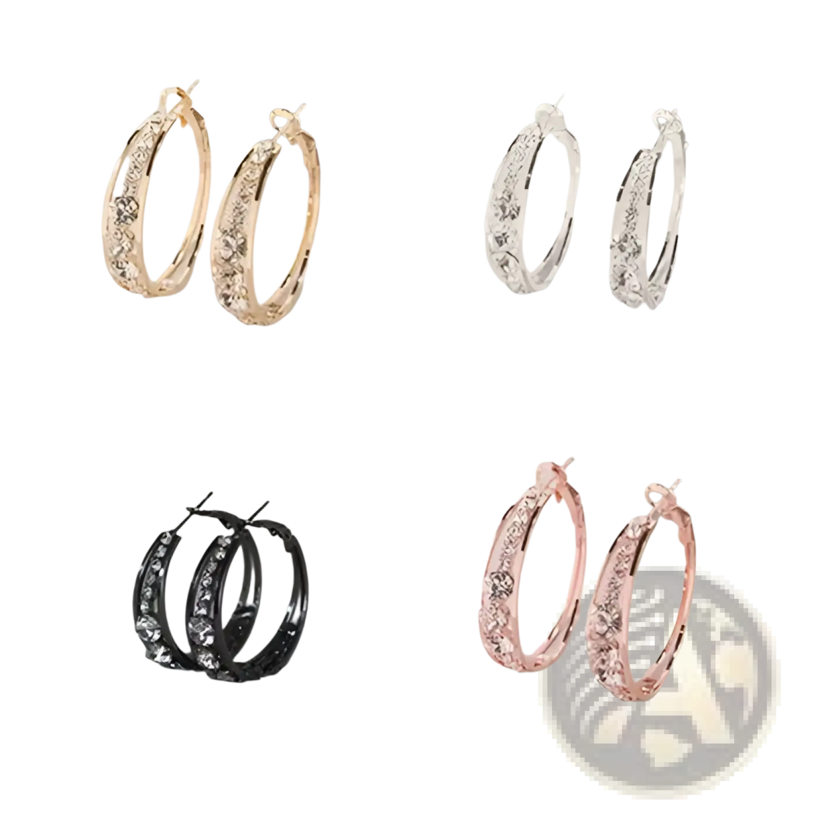 Crystal inlaid geometric hoop earrings for women in gold silver black and rose gold with sparkling clear crystals