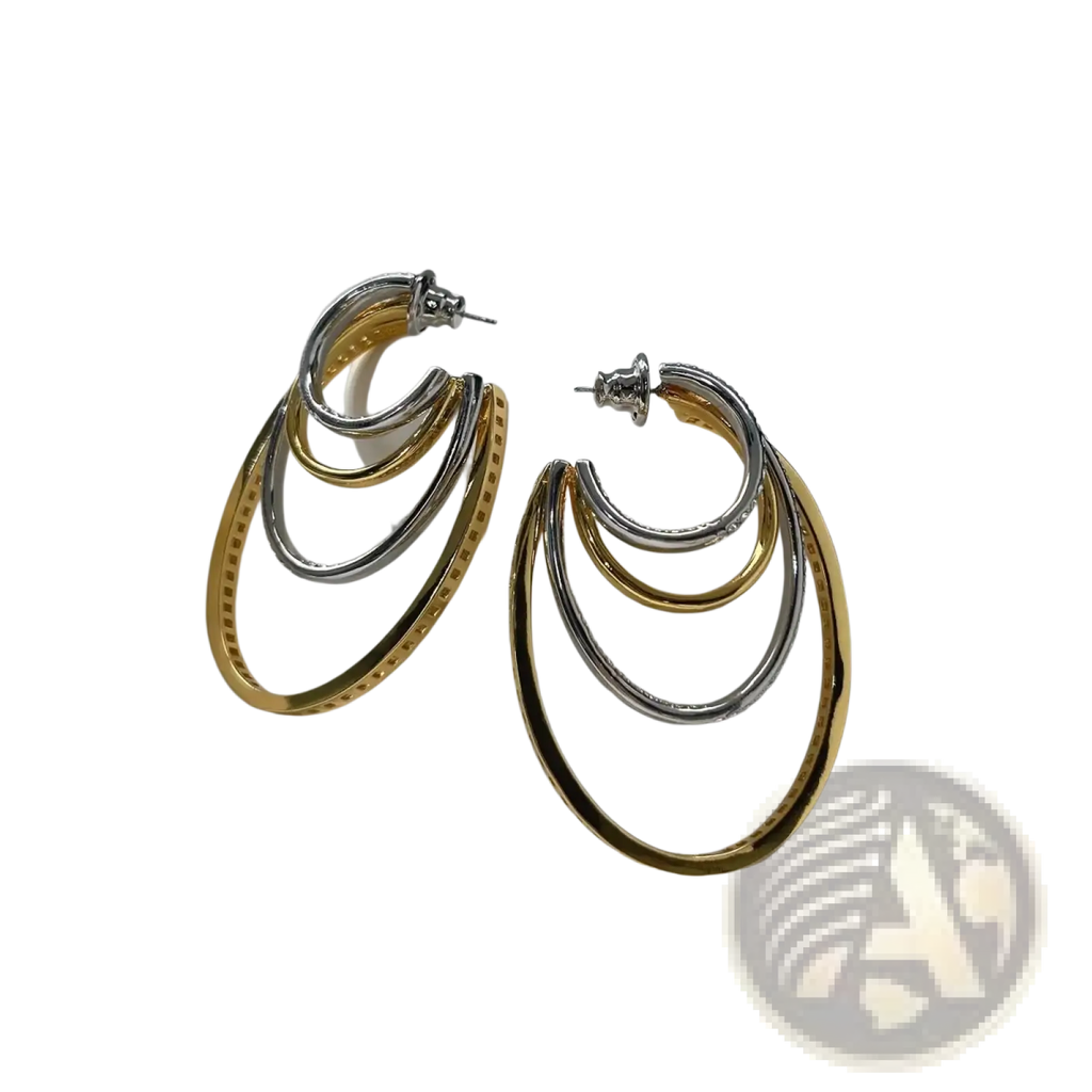 Gold and silver two-tone layered hoop earrings with modern stacked design from crystal jewelry set golden geometric collection