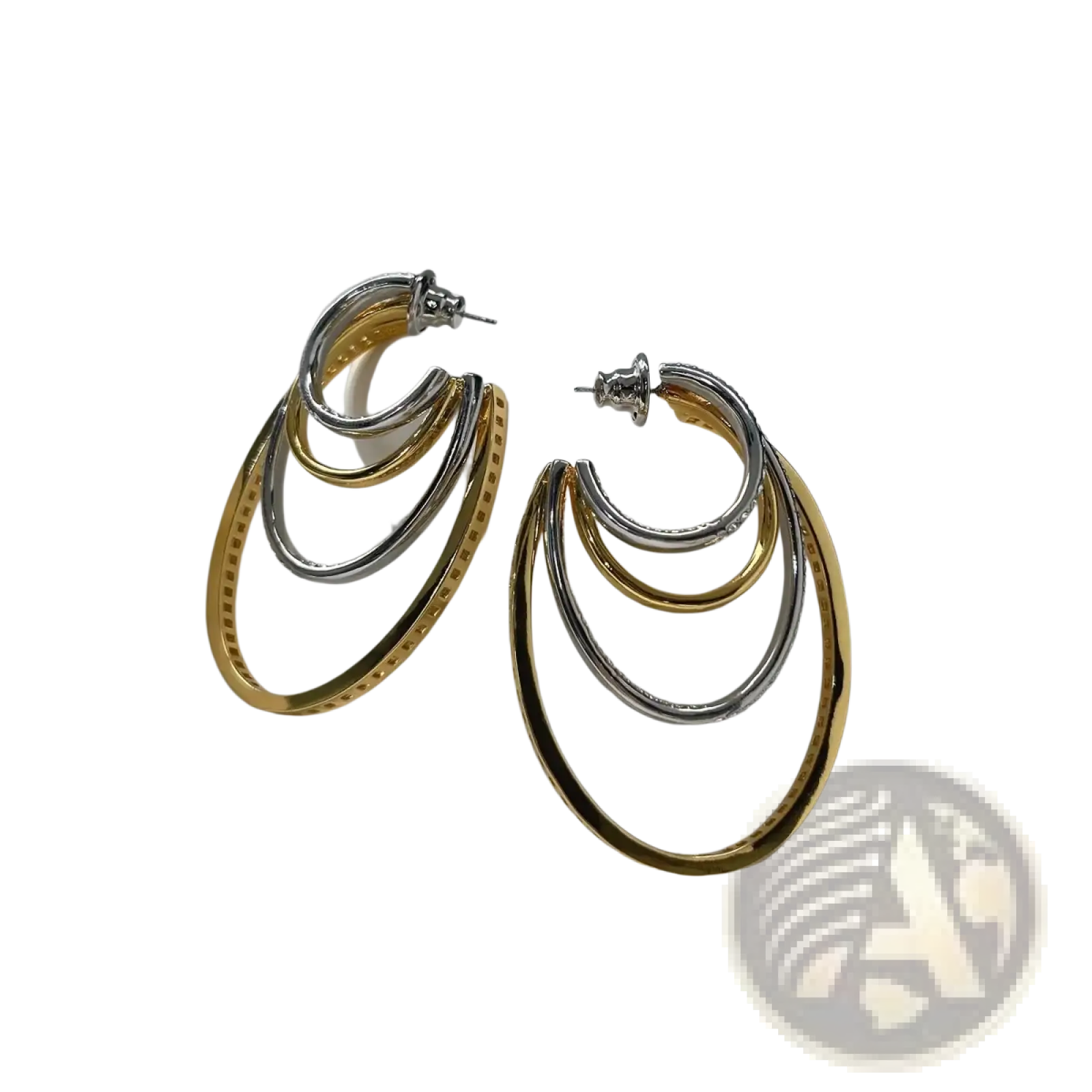 Gold and silver two-tone layered hoop earrings with modern stacked design from crystal jewelry set golden geometric collection
