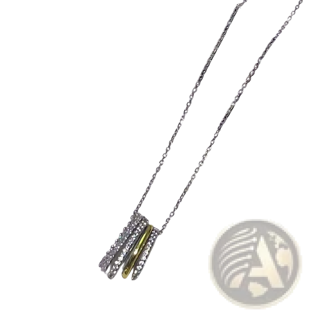 Silver and gold-toned layered pendant necklace with pave-set stones from crystal jewelry set golden geometric collection