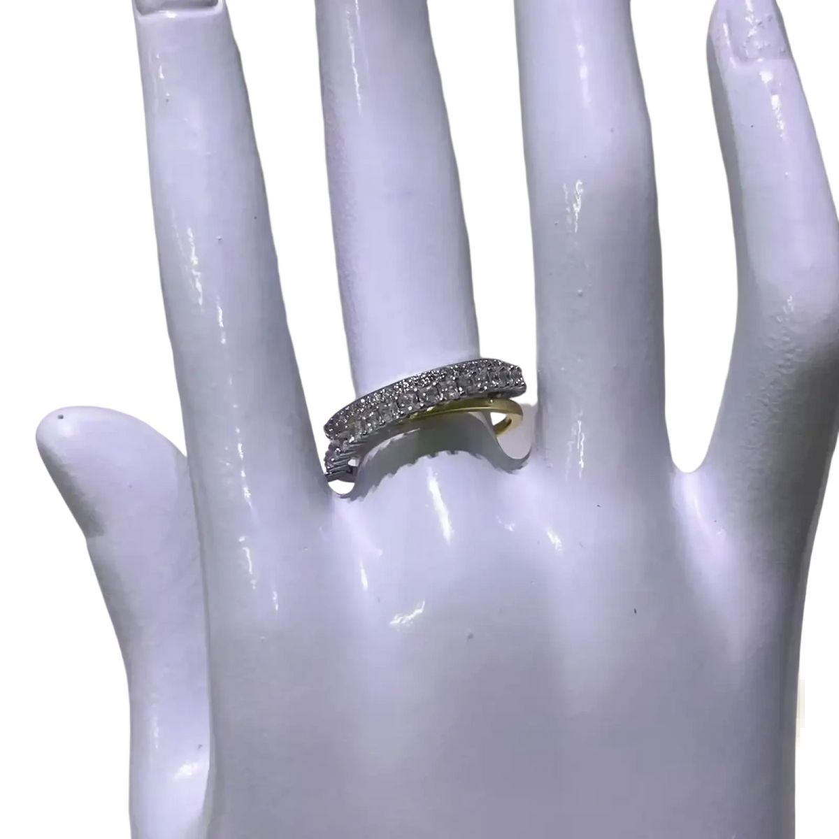 Two-tone diamond band ring with silver and gold setting featuring sparkling stones from crystal jewelry set golden geometric collection