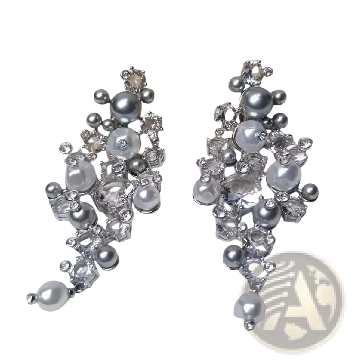 Elegant silver drop earrings with clear crystals layered pearls and rhinestones from a crystal jewelry set