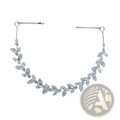 Silver leaf-shaped bridal headband with sparkling clear crystal accents for wedding hair accessory