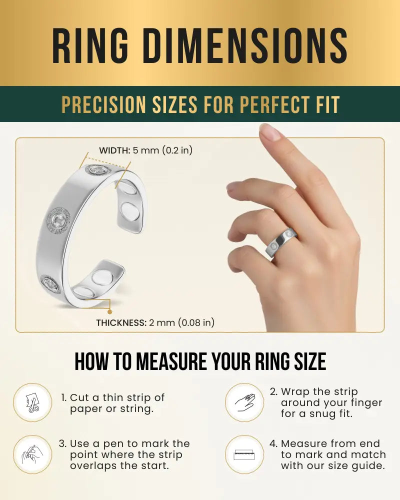Silver magnetic crystal therapy ring in stainless steel with adjustable design, clear gemstones, and sleek modern style