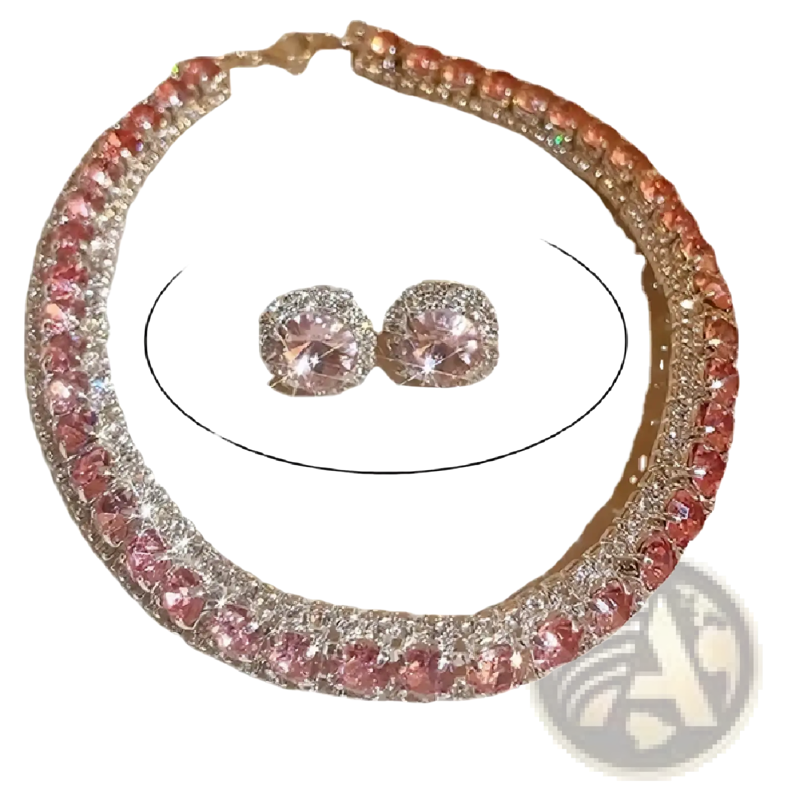 A sparkling pink and clear rhinestone hoop earring set with gold-tone clasp from crystal necklace and earring set pink ab wedding jewelry