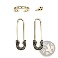 Gold safety pin earrings with black gemstones from crystal pave safety pin and studded accessory set