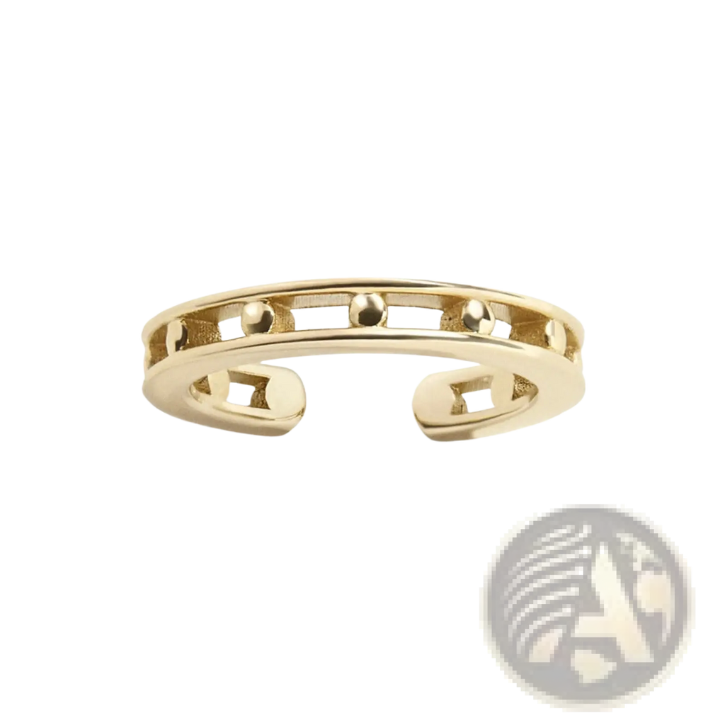 Gold-toned open toe ring with spherical studs and sleek modern design from the crystal pave safety pin and studded set