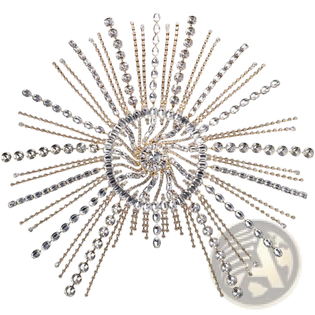 Crystal rhinestone bridal head chain hair jewelry featuring a radiant gold-toned rhinestone with clear faceted crystals