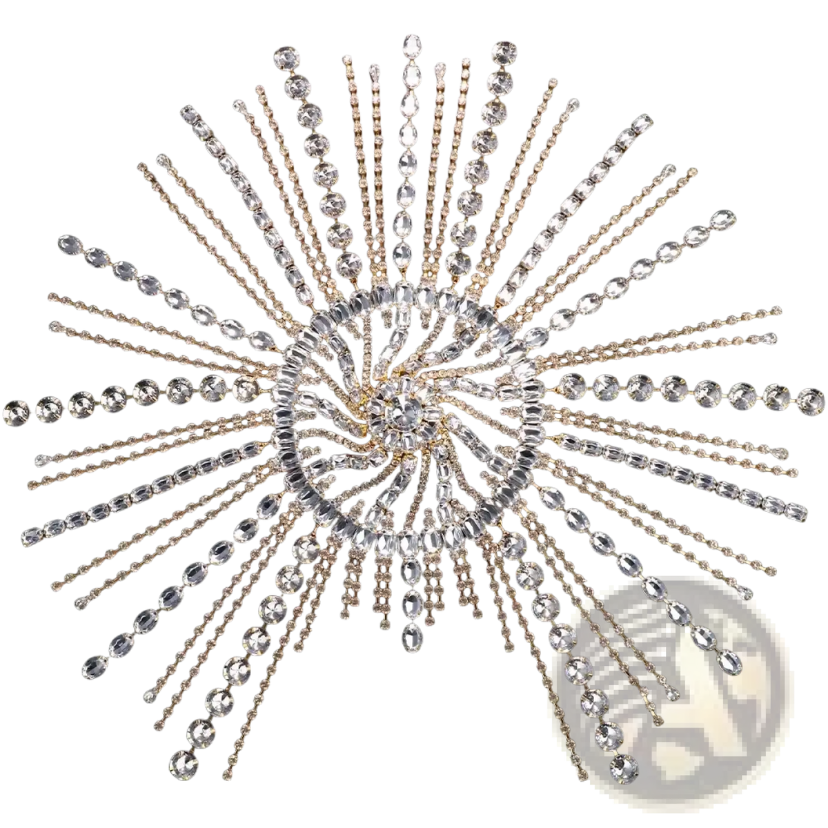 Crystal rhinestone bridal head chain hair jewelry featuring a radiant gold-toned rhinestone with clear faceted crystals