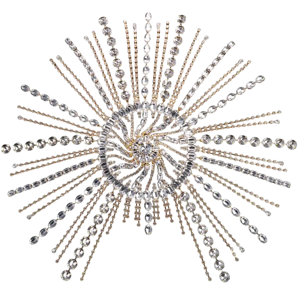 Crystal rhinestone bridal head chain hair jewelry featuring a radiant gold-toned rhinestone with clear faceted crystals