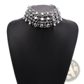 A sparkling silver crystal rhinestone choker necklace with multiple rows of clear faceted crystals set in metal