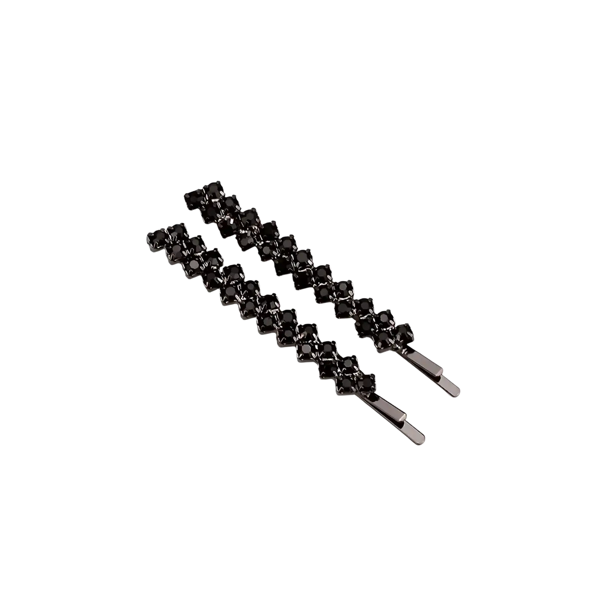 Black rhinestone-adorned metal hair clips with a sleek shiny finish from the crystal rhinestone hair clip set