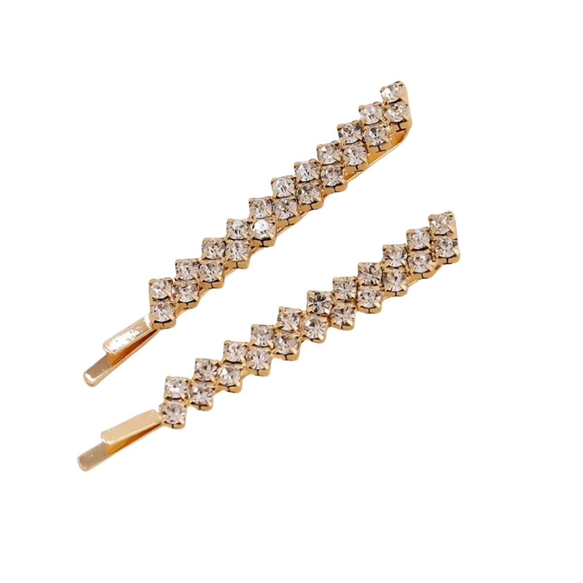 Gold-toned crystal rhinestone hair clip set featuring clear square-cut crystals for elegant hairstyling