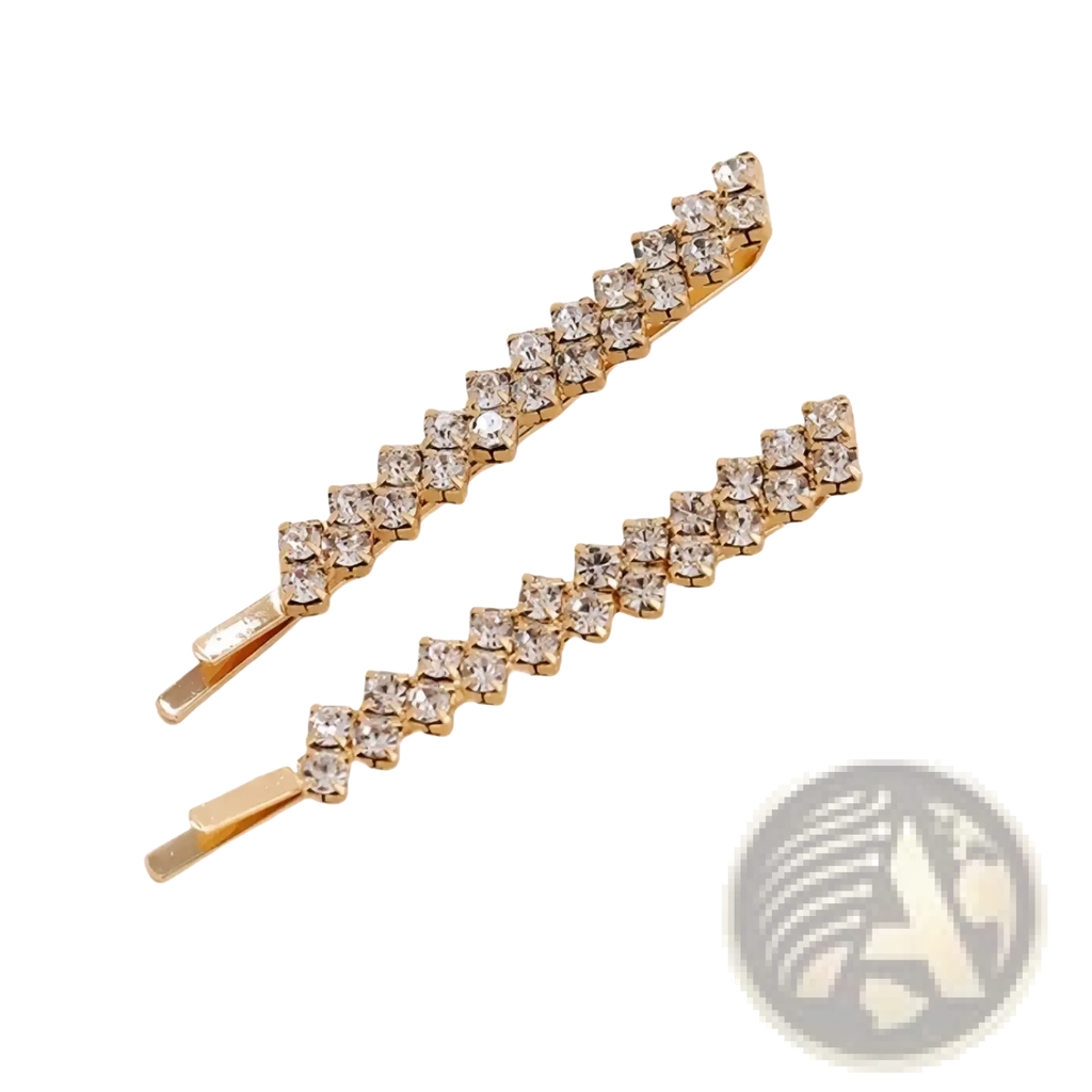 Gold-toned crystal rhinestone hair clip set featuring clear square-cut crystals for elegant hairstyling