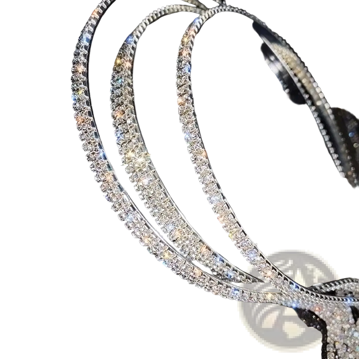 Sparkling silver crystal rhinestone tassel headband for women adorned with clear faceted crystals along edges