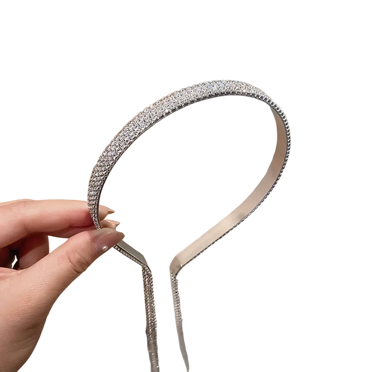 A crystal rhinestone tassel headband for women in sleek silver with rhinestone details and a delicate chain tassel