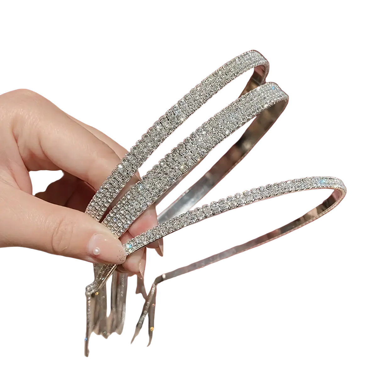 Three sparkling silver crystal rhinestone tassel headbands for women made with elegant rhinestone detailing