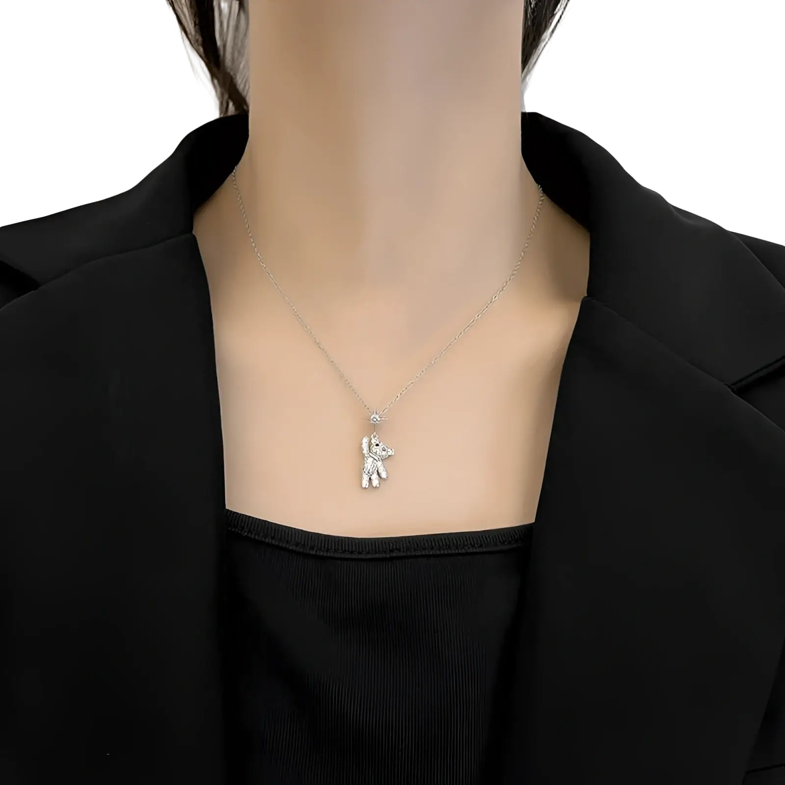 Silver unicorn pendant necklace with sparkling crystal details made of titanium steel and gold for elegant wear