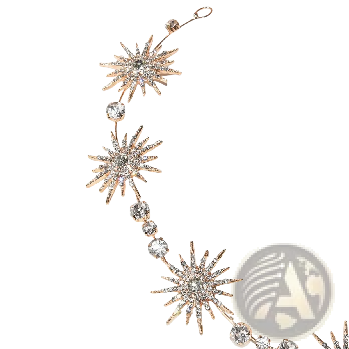 A delicate rose gold crystal star bridal tiara rhinestone wedding headband with clear crystals and round gemstones