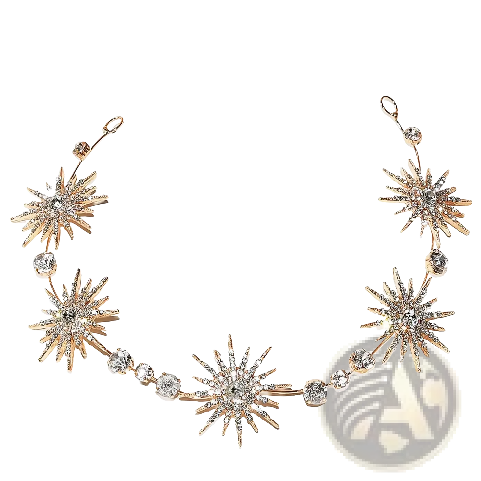 Crystal star bridal tiara rhinestone wedding headband with gold-toned starburst and clear crystals and rhinestones