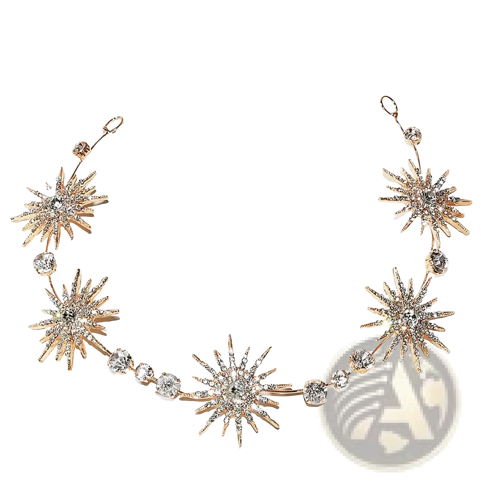 Crystal star bridal tiara rhinestone wedding headband with rose gold starburst and sparkling clear crystals