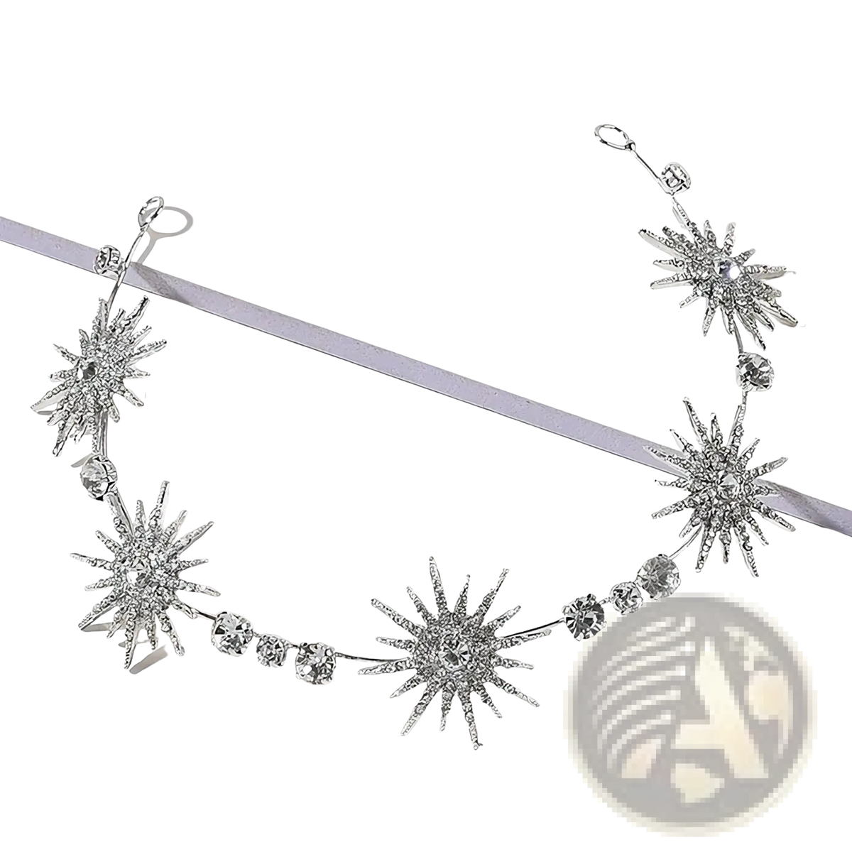 Silver starburst bridal tiara headband adorned with sparkling rhinestones and clear crystals for weddings