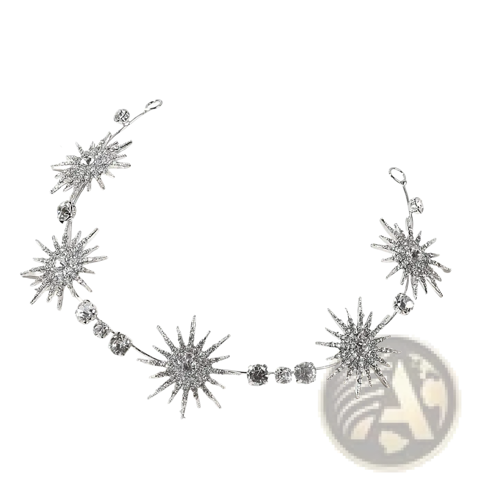 Crystal star bridal tiara silver headpiece with rhinestones and intricate metallic detailing for weddings