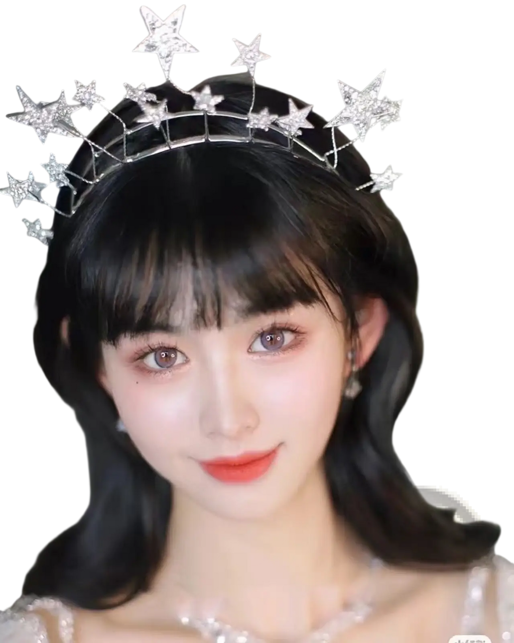 A sparkling silver crystal star bridal tiara with multiple rhinestone stars for wedding and special occasions