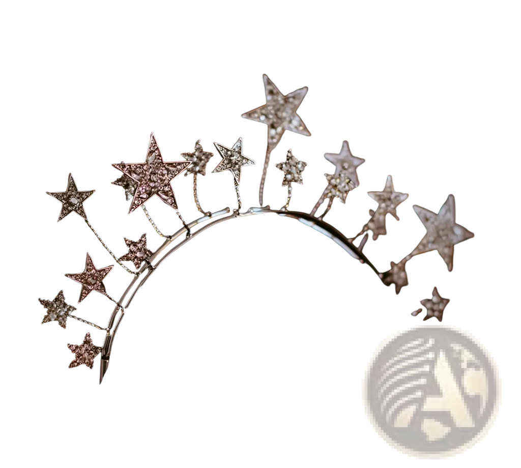 A sparkling silver crystal star bridal tiara with rhinestone embellishments for wedding use