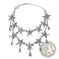 Silver crystal star choker necklace featuring clear crystal embellishments and dangling teardrop pendants