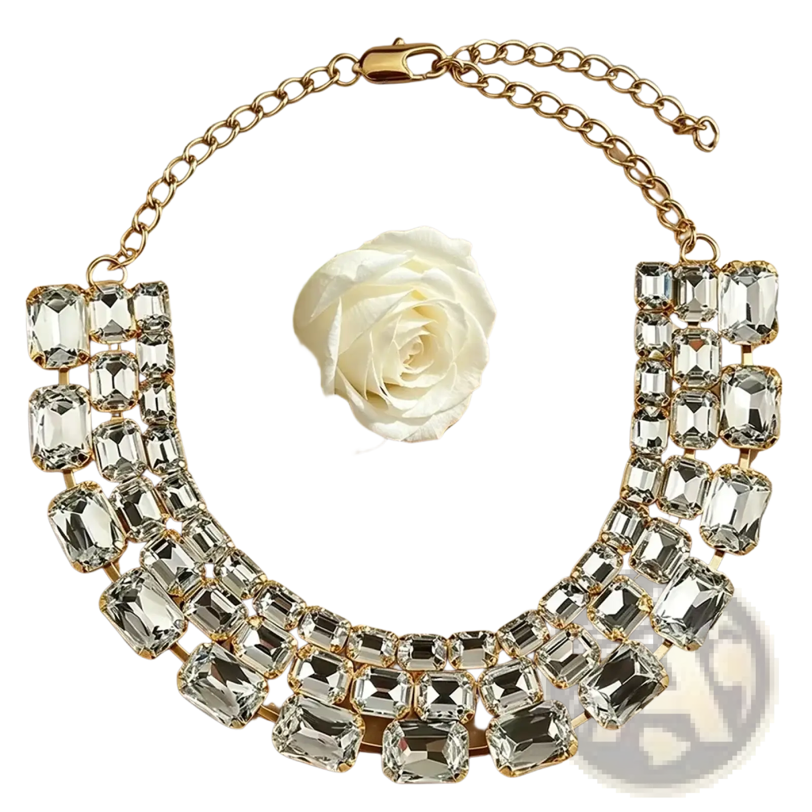 Gold-toned crystal statement choker necklace for women featuring multiple rows of clear faceted stones