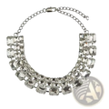 Crystal statement choker necklace for women featuring multi tiered clear faceted rhinestones on silver toned metal chain
