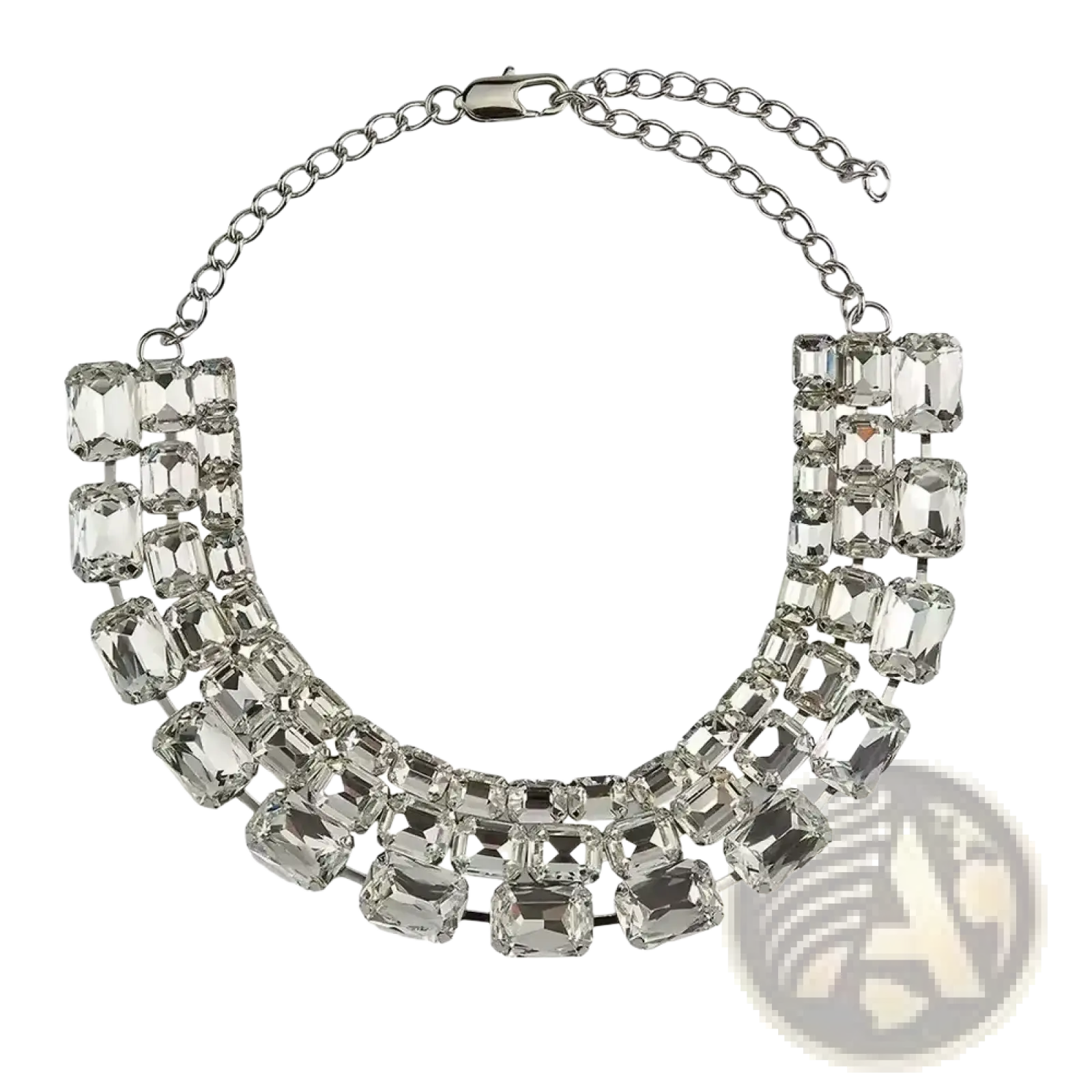 Crystal statement choker necklace for women featuring multi tiered clear faceted rhinestones on silver toned metal chain