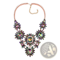 Crystal statement necklace bohemian choker with rose gold chain and multicolored crystals in floral dark metal petals