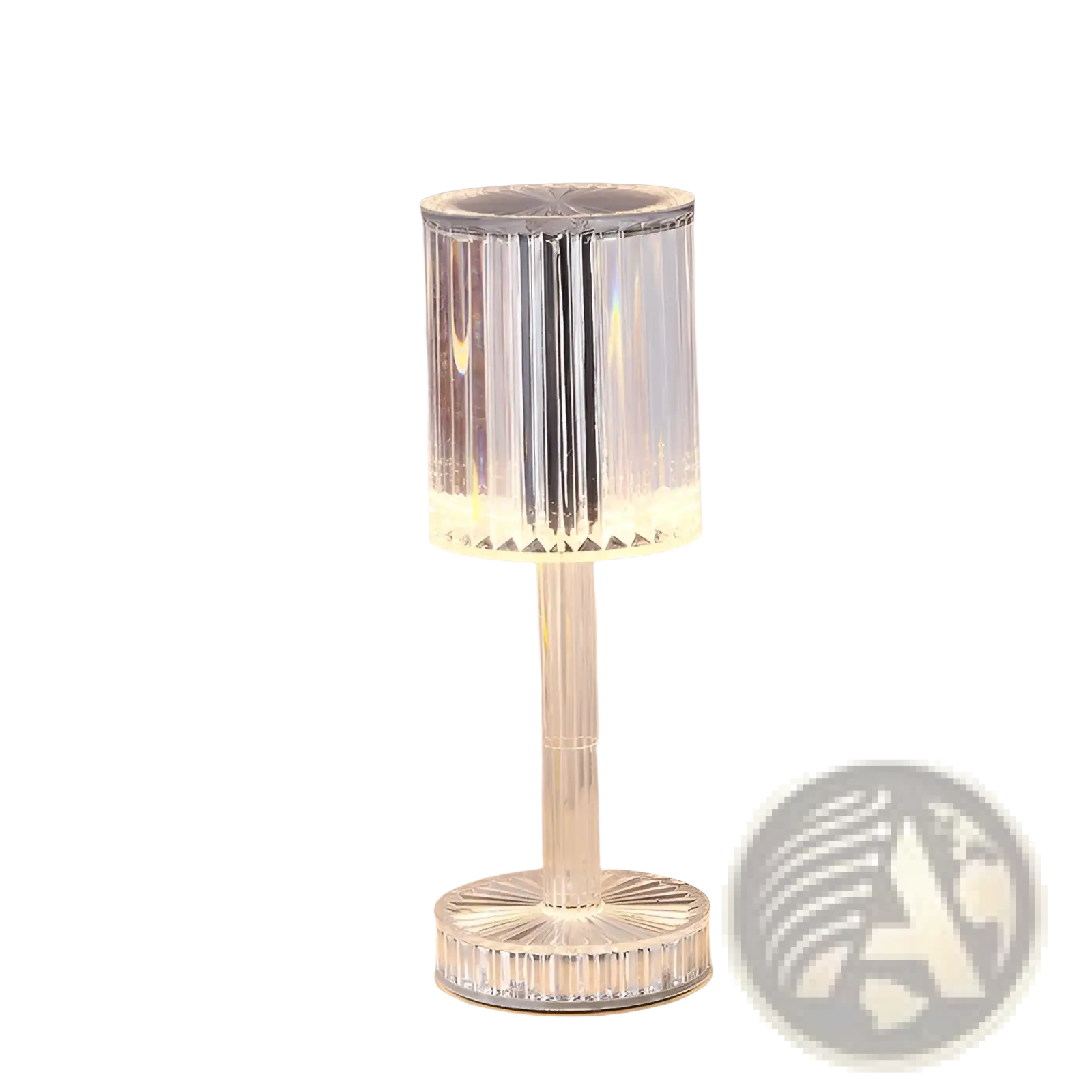 Clear faceted glass crystal table lamp with cylindrical shade and slender stem 3 way dimmable touch control night light