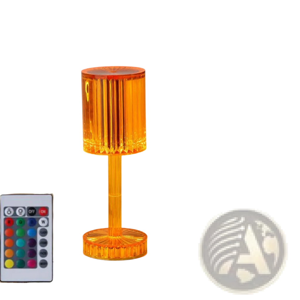 Orange translucent acrylic crystal table lamp with fluted shade and remote color-changing led lighting