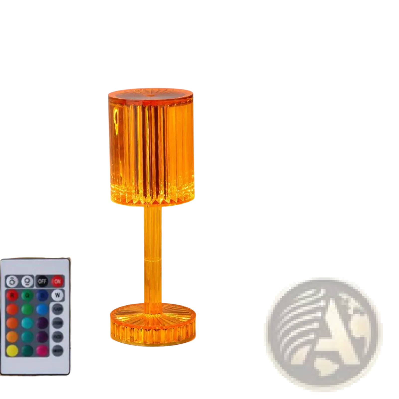 Orange translucent acrylic crystal table lamp with fluted shade and remote color-changing led lighting